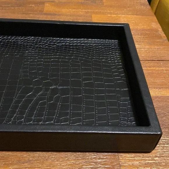 H&M black faux leather tray . New.